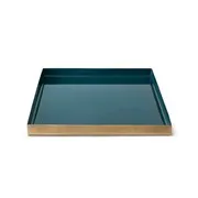 Tablett Emaille & Messing Pfauenblau
