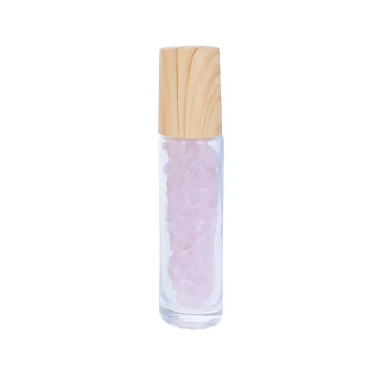 Roll-on aus Glas 10 ml ' mit Rosenquarz-Steinen