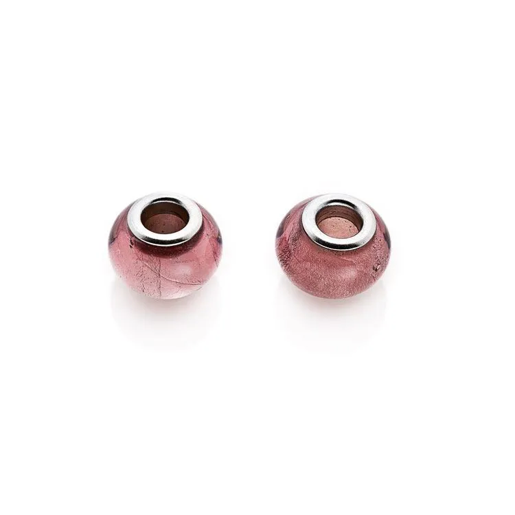 Paire de perles de verre rose foncé