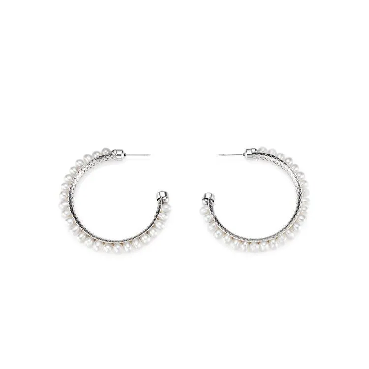 Boucles d'oreilles créoles avec des perles acier 
