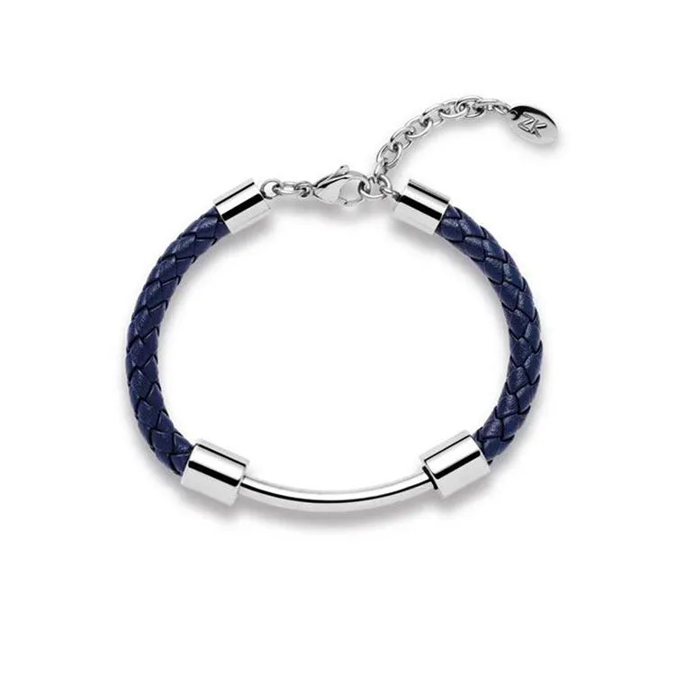 Bracelet évolutif en cuir tressé bleu