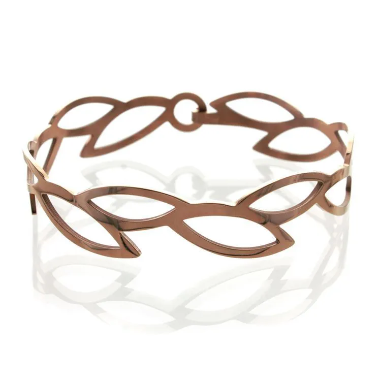 Bracelet jonc petites feuilles - Or rosé