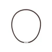 Jonc en cuir tressé marron, fermoir acier