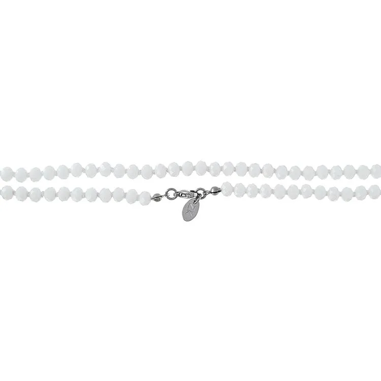 Collier de perles verre blanche rang 1m