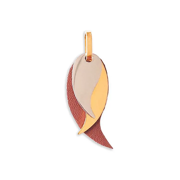 Pendentif Monica 3 pièces cuir & doré 18K