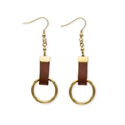 Boucles d'oreilles cuir et métal doré 18K - camel